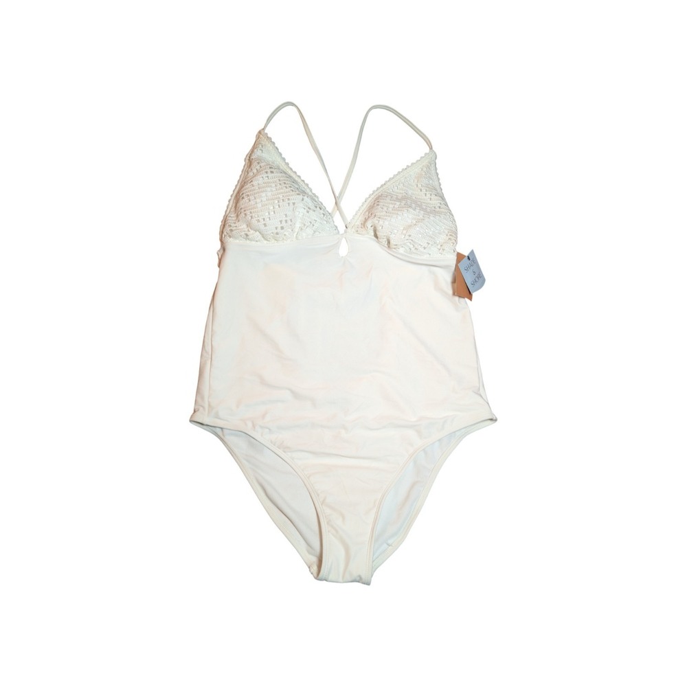 ⭐D5 Women's Crochet High Leg Cheeky One Piece Cream Swimsuit Shade & Shore - M‎